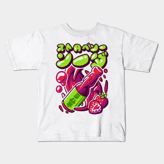 Japanese aesthetic Ramune bottle Kids T-Shirt by The Japanese Fox